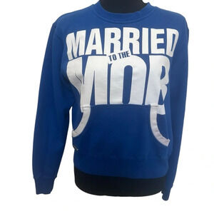 Married to the Mob Crewneck Sweater with Logo Blue Size Medium